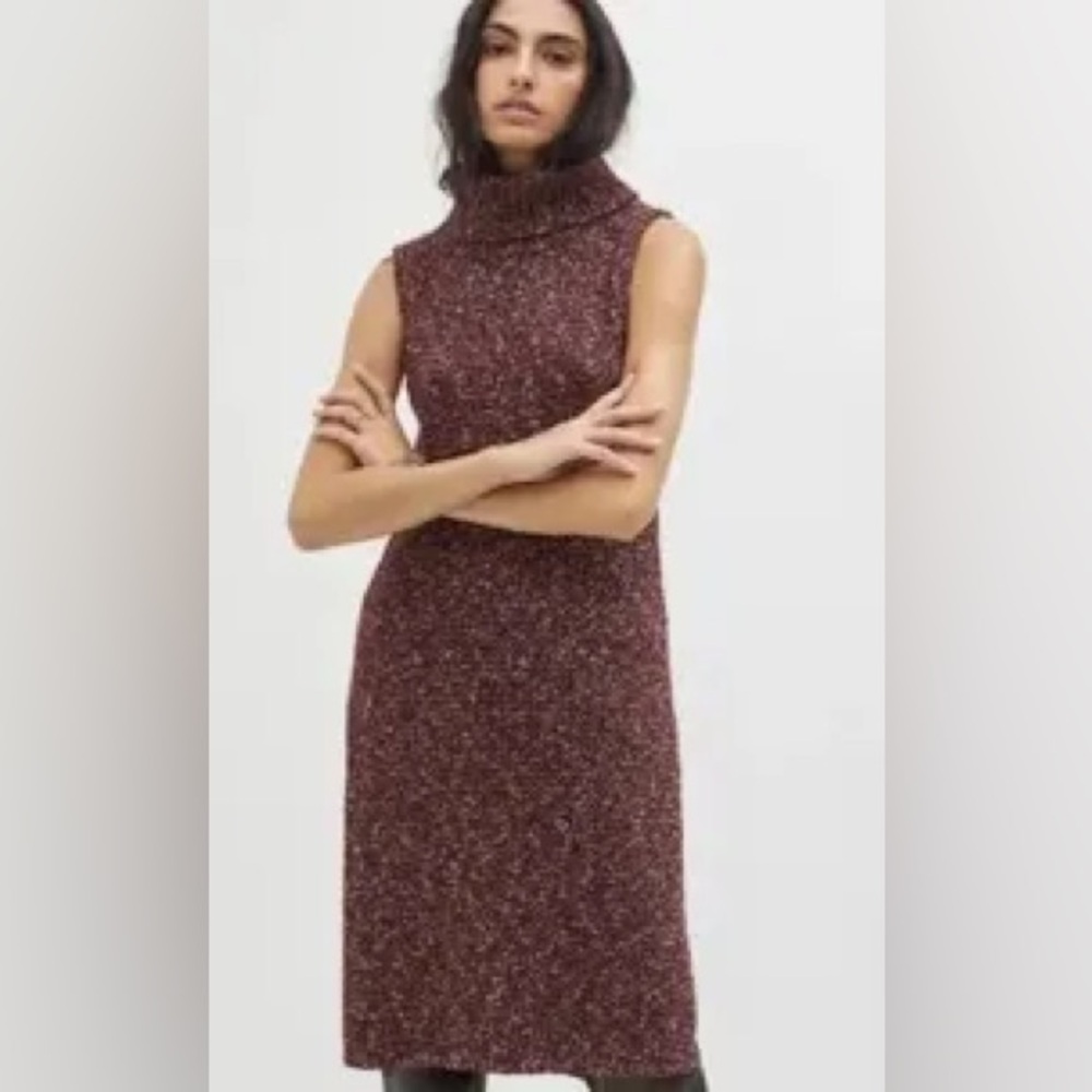 Anthropologie NWT Flowy Tunic Sweater Turtleneck Knit Sleeveless Wine XL
